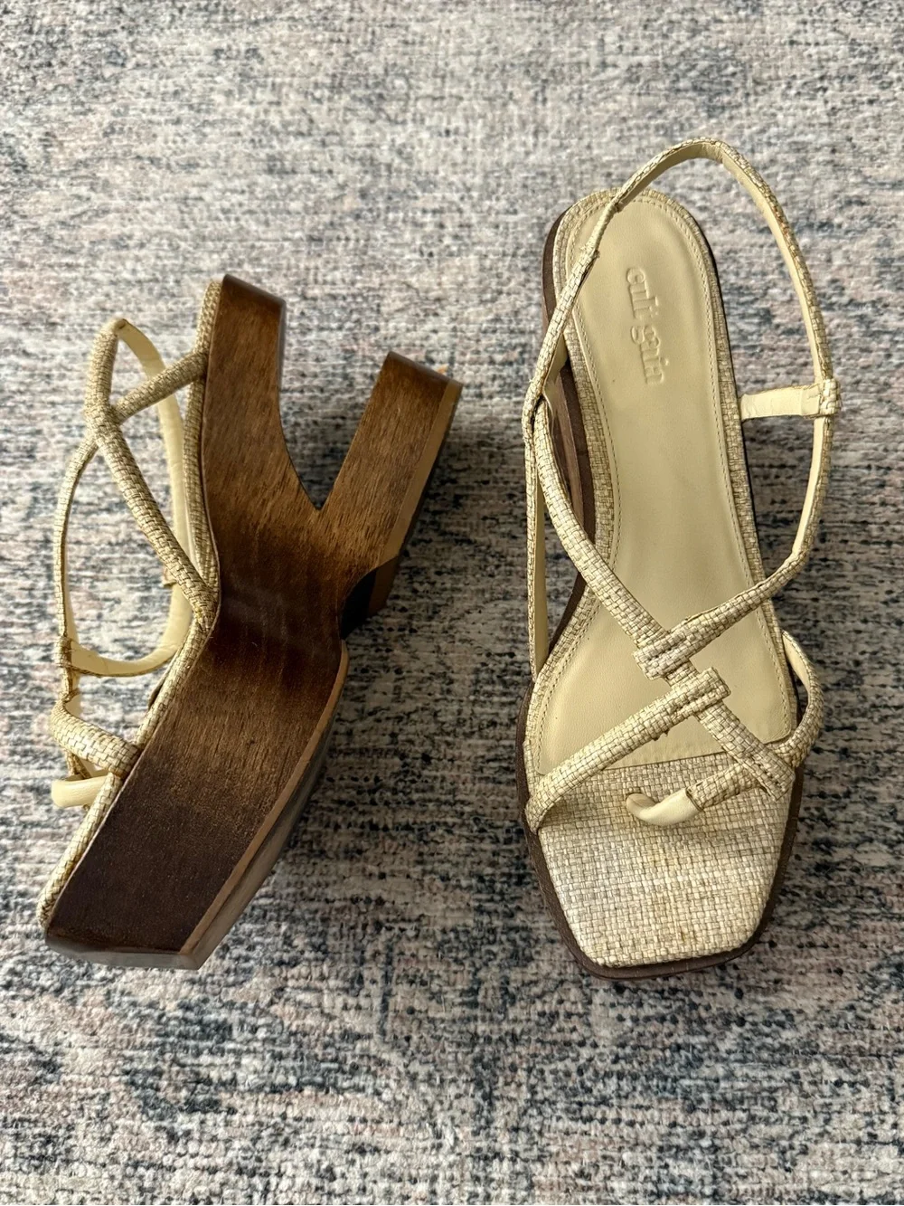 cult gaia Strappy Wood-Block Slingback Heels